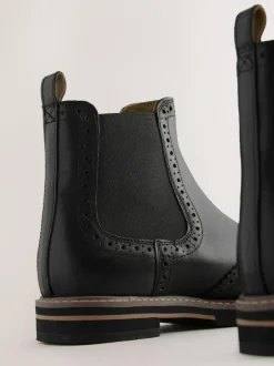 Next Forever Comfort® Brogue Detail Chelsea Boots Black Leather Best