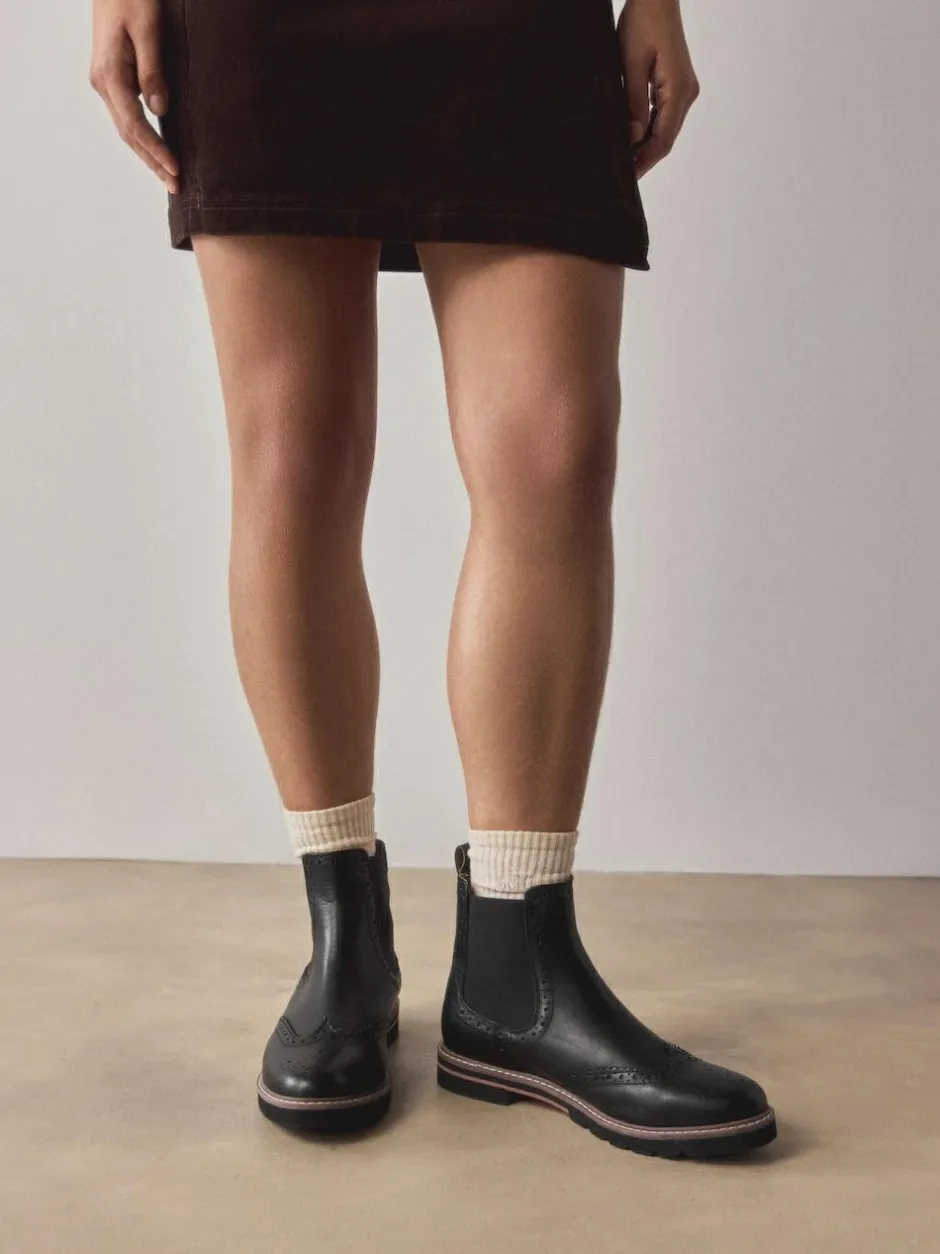Next Forever Comfort® Brogue Detail Chelsea Boots Black Leather Best