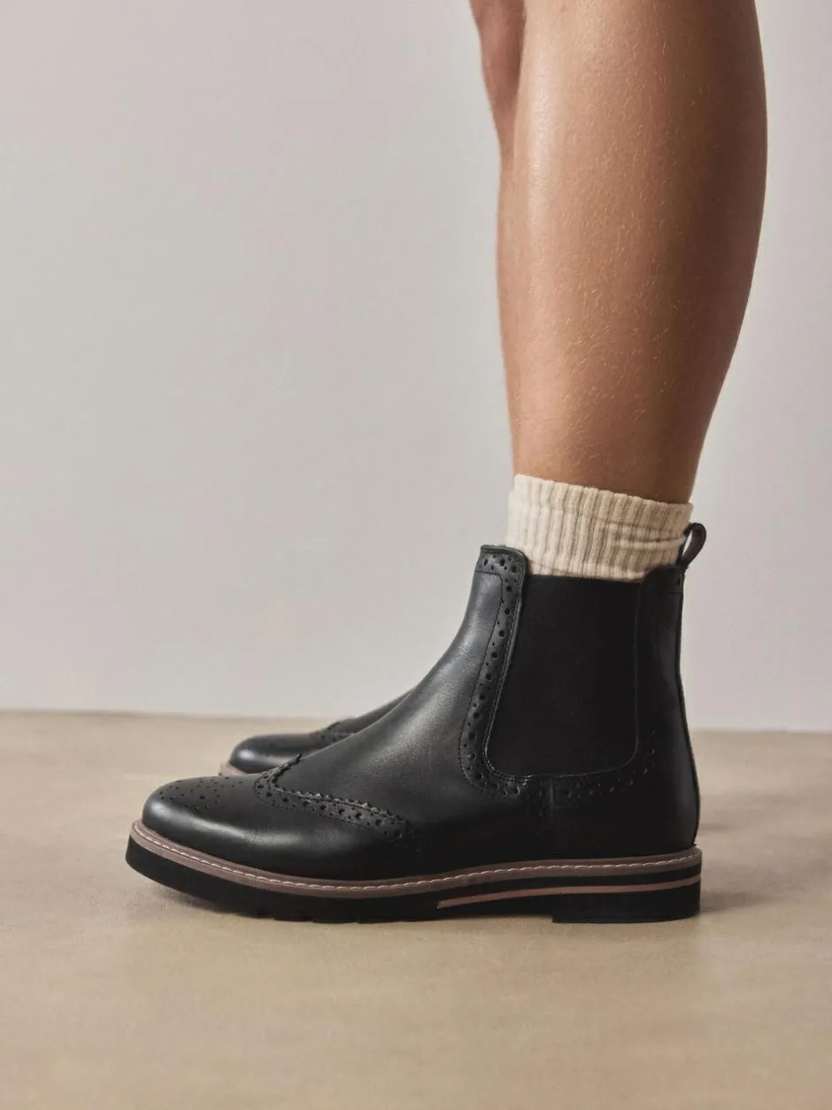 Next Forever Comfort® Brogue Detail Chelsea Boots Black Leather Best