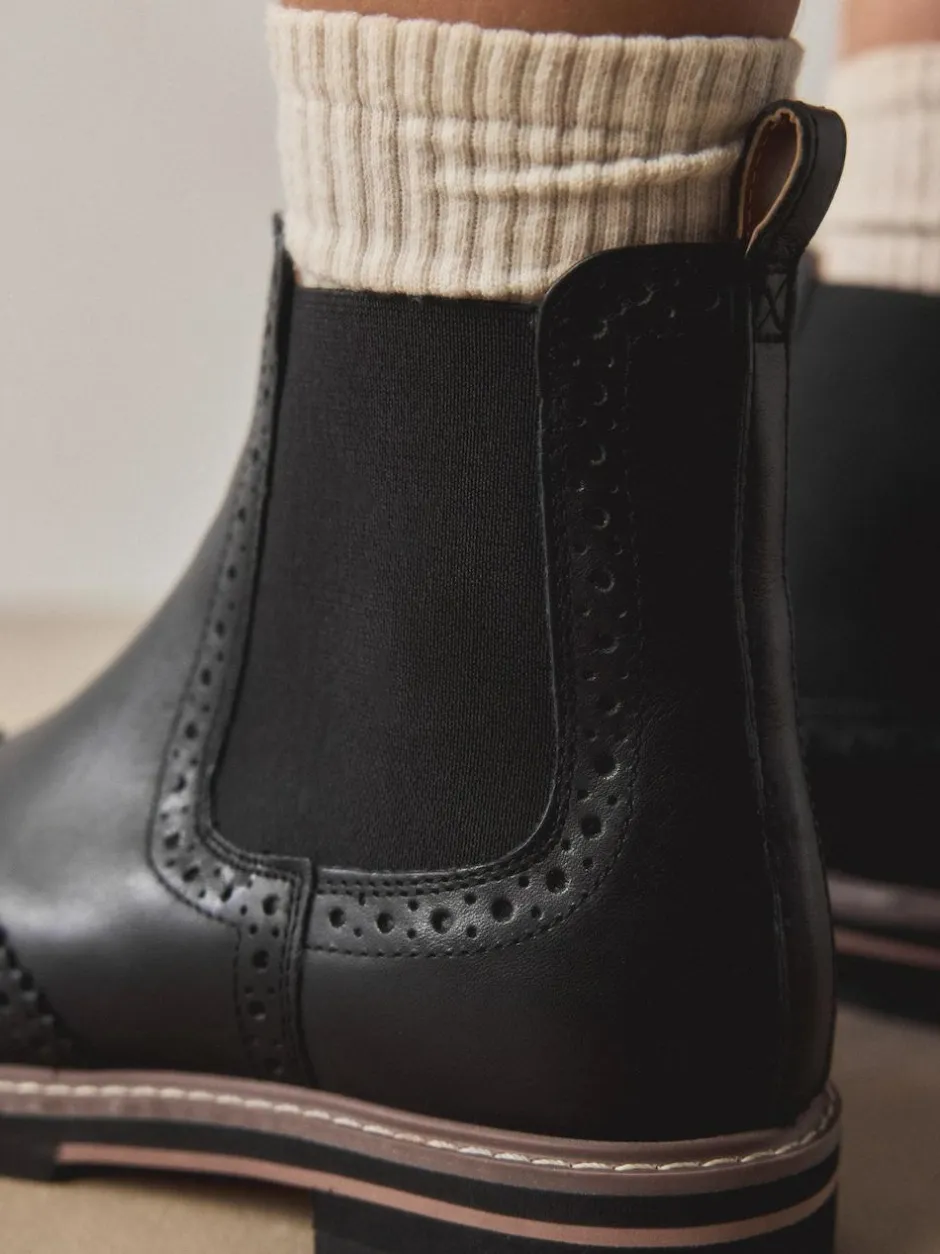Next Forever Comfort® Brogue Detail Chelsea Boots Black Leather Best