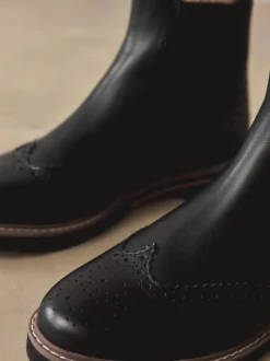 Next Forever Comfort® Brogue Detail Chelsea Boots Black Leather Best