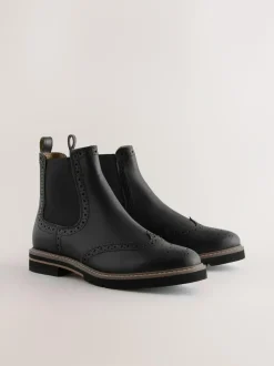 Next Forever Comfort® Brogue Detail Chelsea Boots Black Leather Best