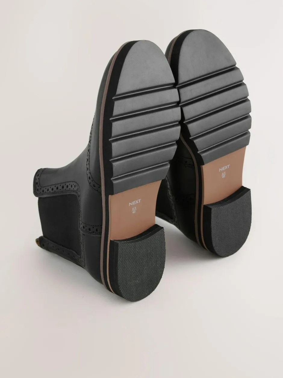 Next Forever Comfort® Brogue Detail Chelsea Boots Black Leather Best