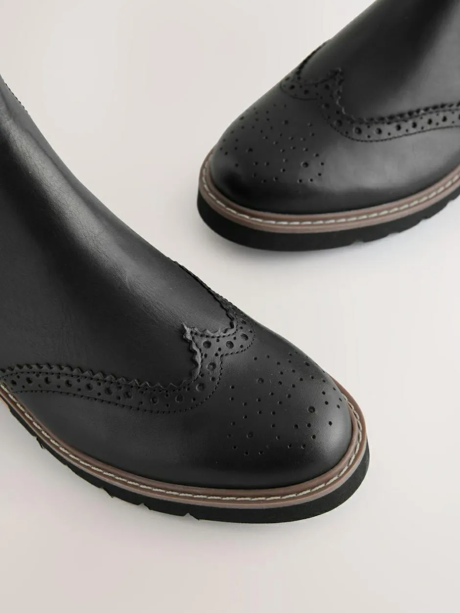 Next Forever Comfort® Brogue Detail Chelsea Boots Black Leather Best