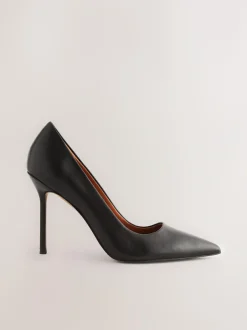 Next Leather Point Toe Court Shoes Black New