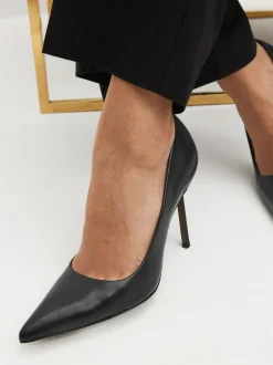 Next Leather Point Toe Court Shoes Black New