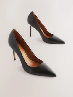Next Leather Point Toe Court Shoes Black New