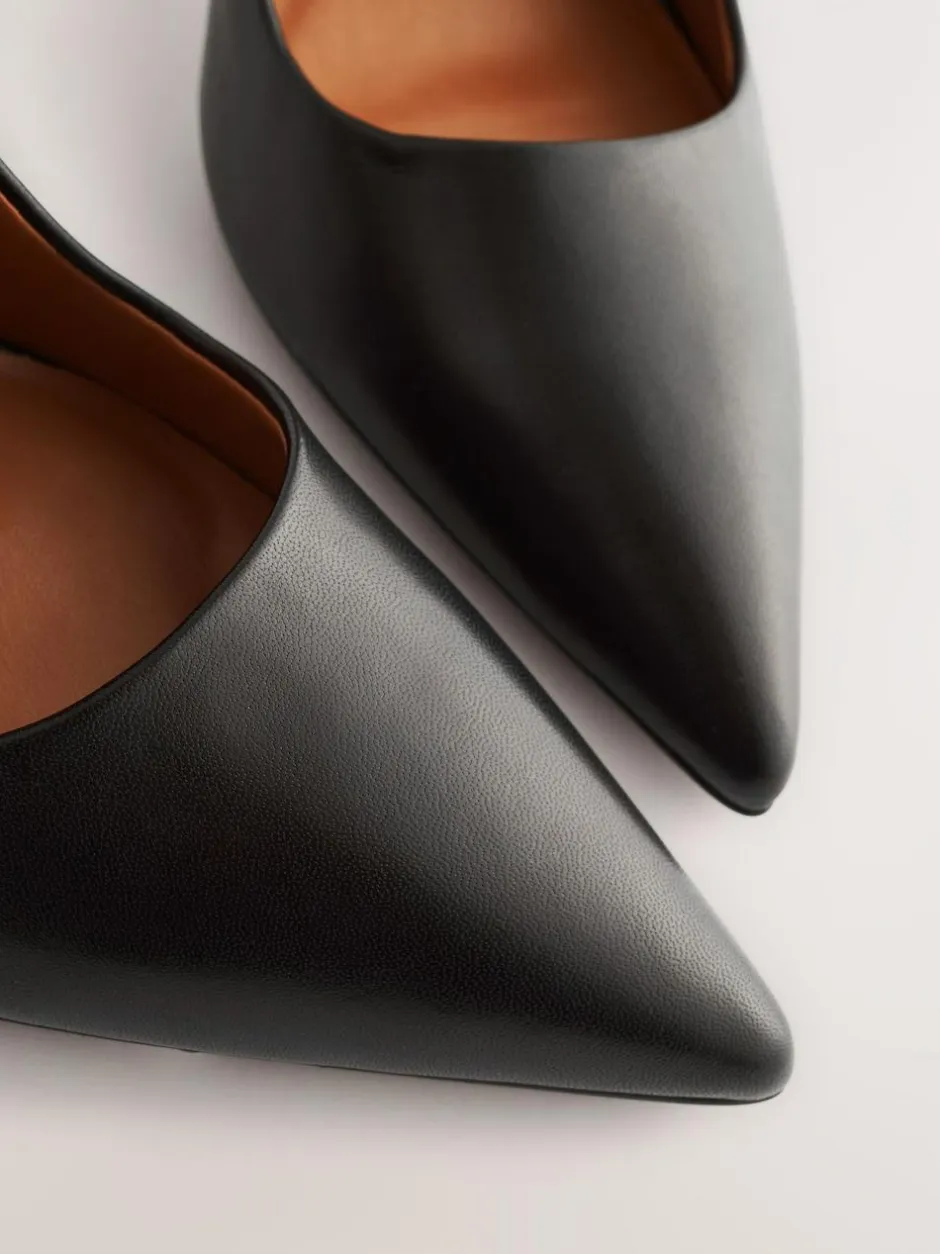 Next Leather Point Toe Court Shoes Black New