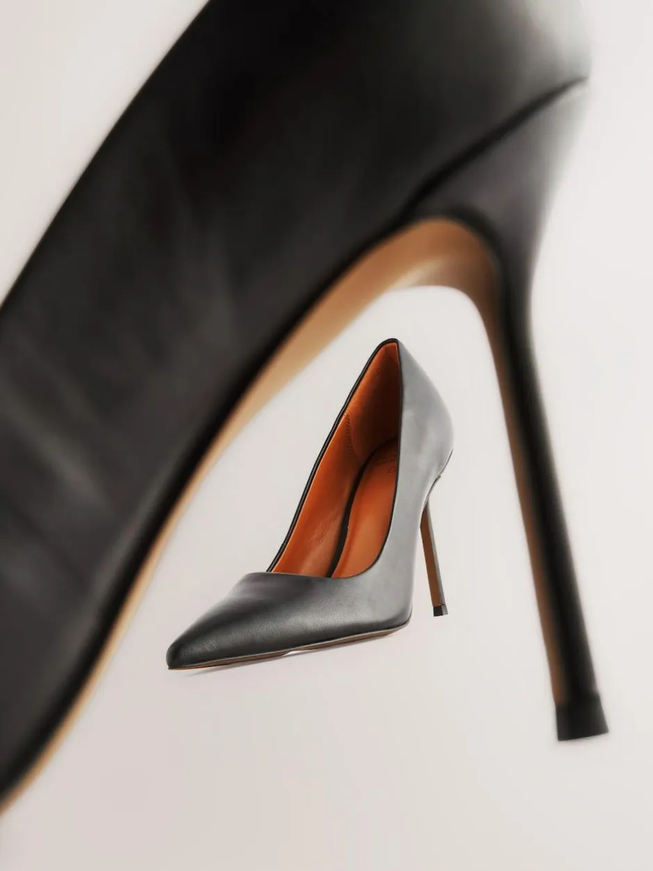 Next Leather Point Toe Court Shoes Black New