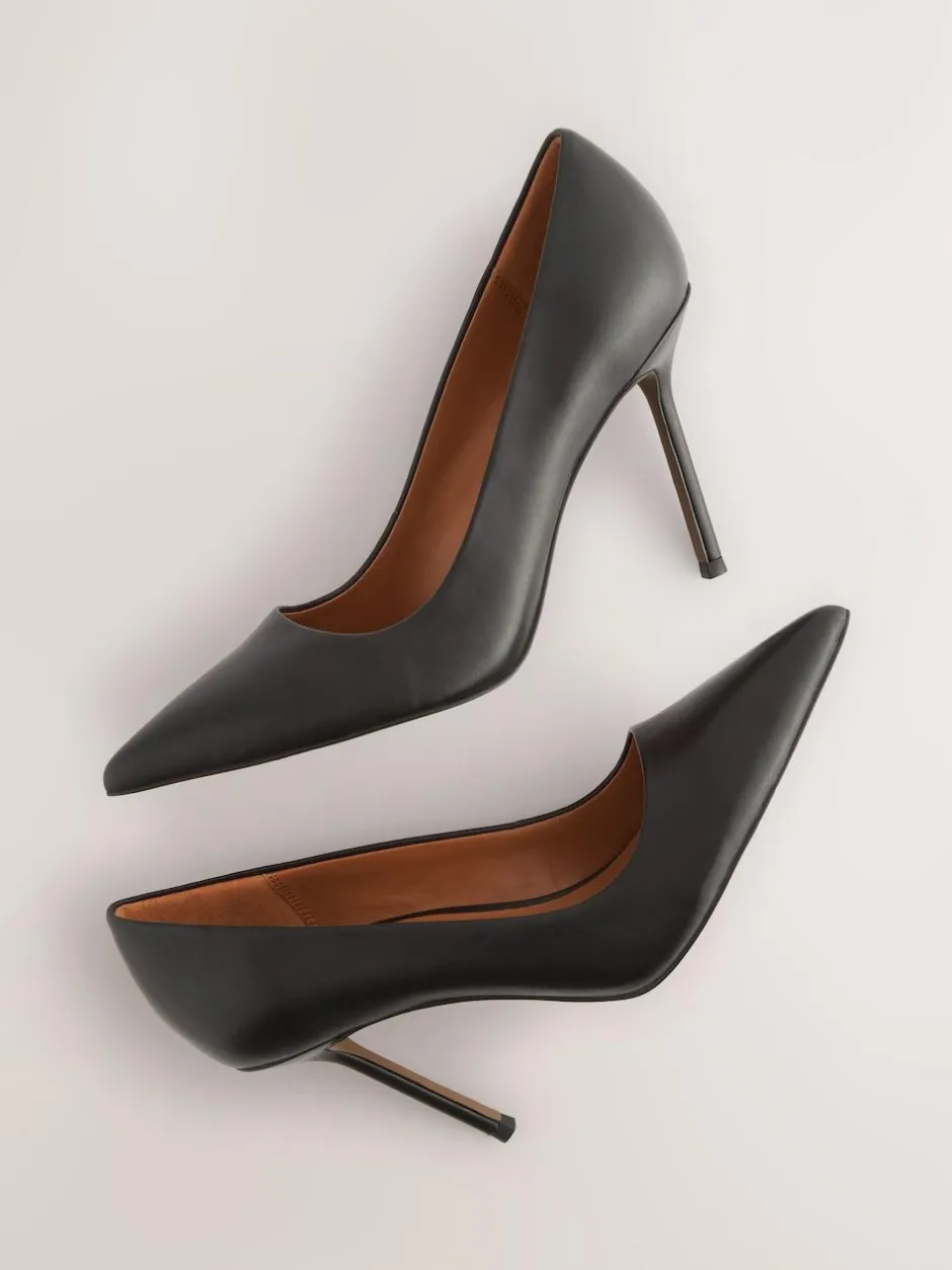Next Leather Point Toe Court Shoes Black New