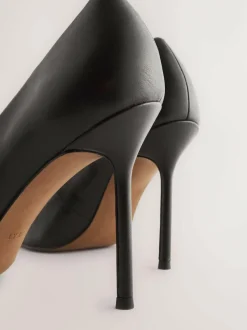 Next Leather Point Toe Court Shoes Black New
