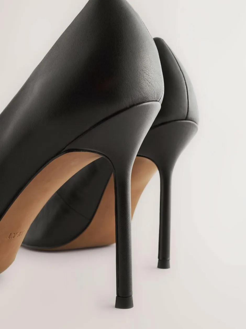 Next Leather Point Toe Court Shoes Black New