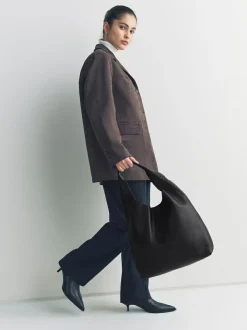 Next Slouchy Shoulder Bag Black Leather