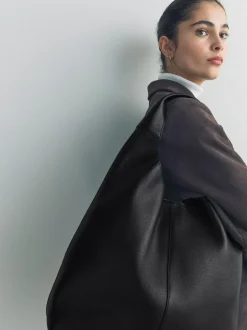 Next Slouchy Shoulder Bag Black Leather