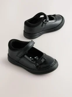 Next Standard Fit (F) Bow Mary Jane School Shoes Black Leather Hot