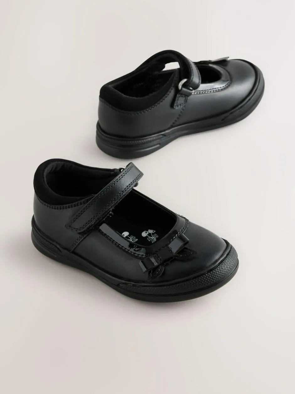 Next Standard Fit (F) Bow Mary Jane School Shoes Black Leather Hot