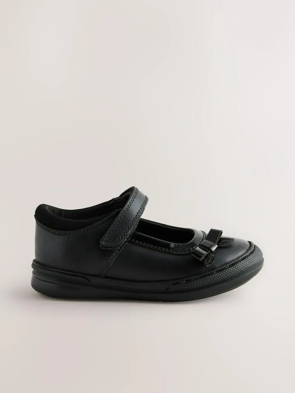Next Standard Fit (F) Bow Mary Jane School Shoes Black Leather Hot