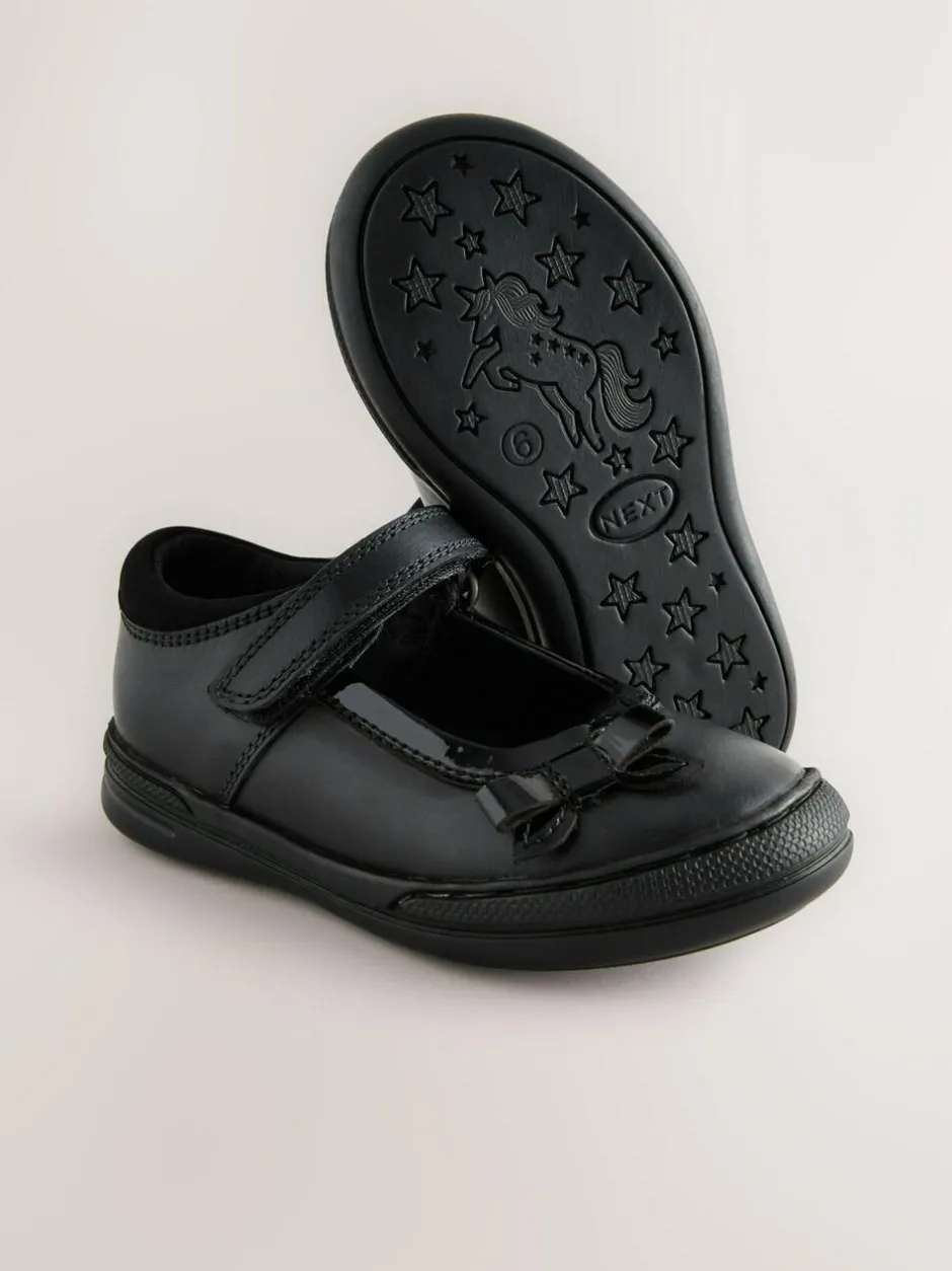 Next Standard Fit (F) Bow Mary Jane School Shoes Black Leather Hot