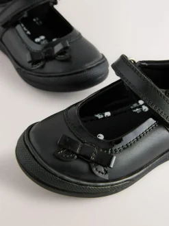 Next Standard Fit (F) Bow Mary Jane School Shoes Black Leather Hot