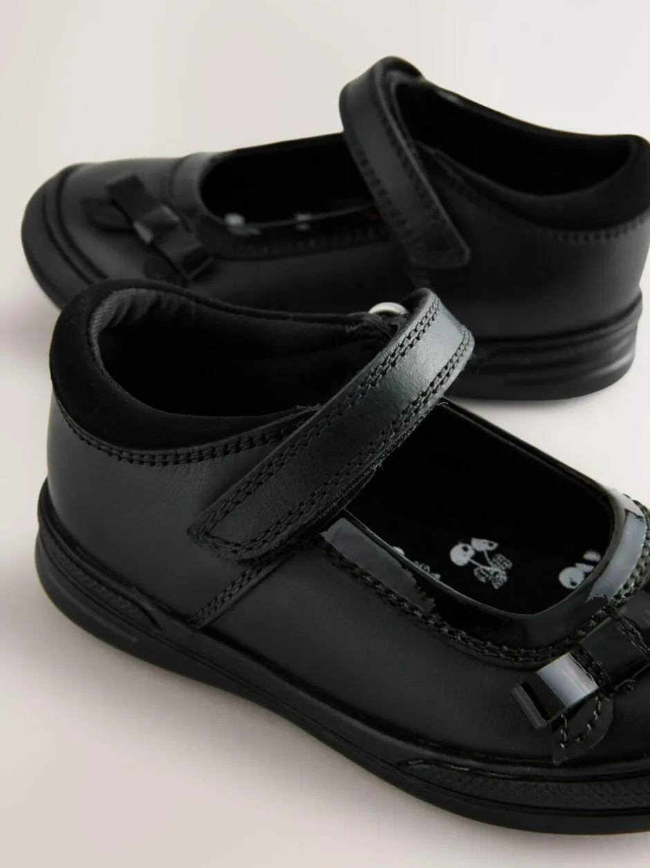 Next Standard Fit (F) Bow Mary Jane School Shoes Black Leather Hot