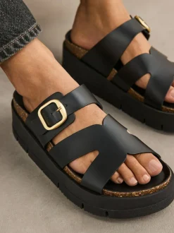 Next Leather Strap Buckle Detail Sandals Black Outlet