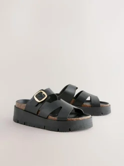 Next Leather Strap Buckle Detail Sandals Black Outlet