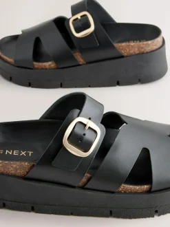 Next Leather Strap Buckle Detail Sandals Black Outlet