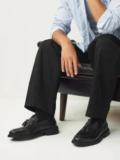 Next Leather Tassel Loafers Black Discount