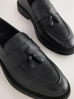 Next Leather Tassel Loafers Black Discount