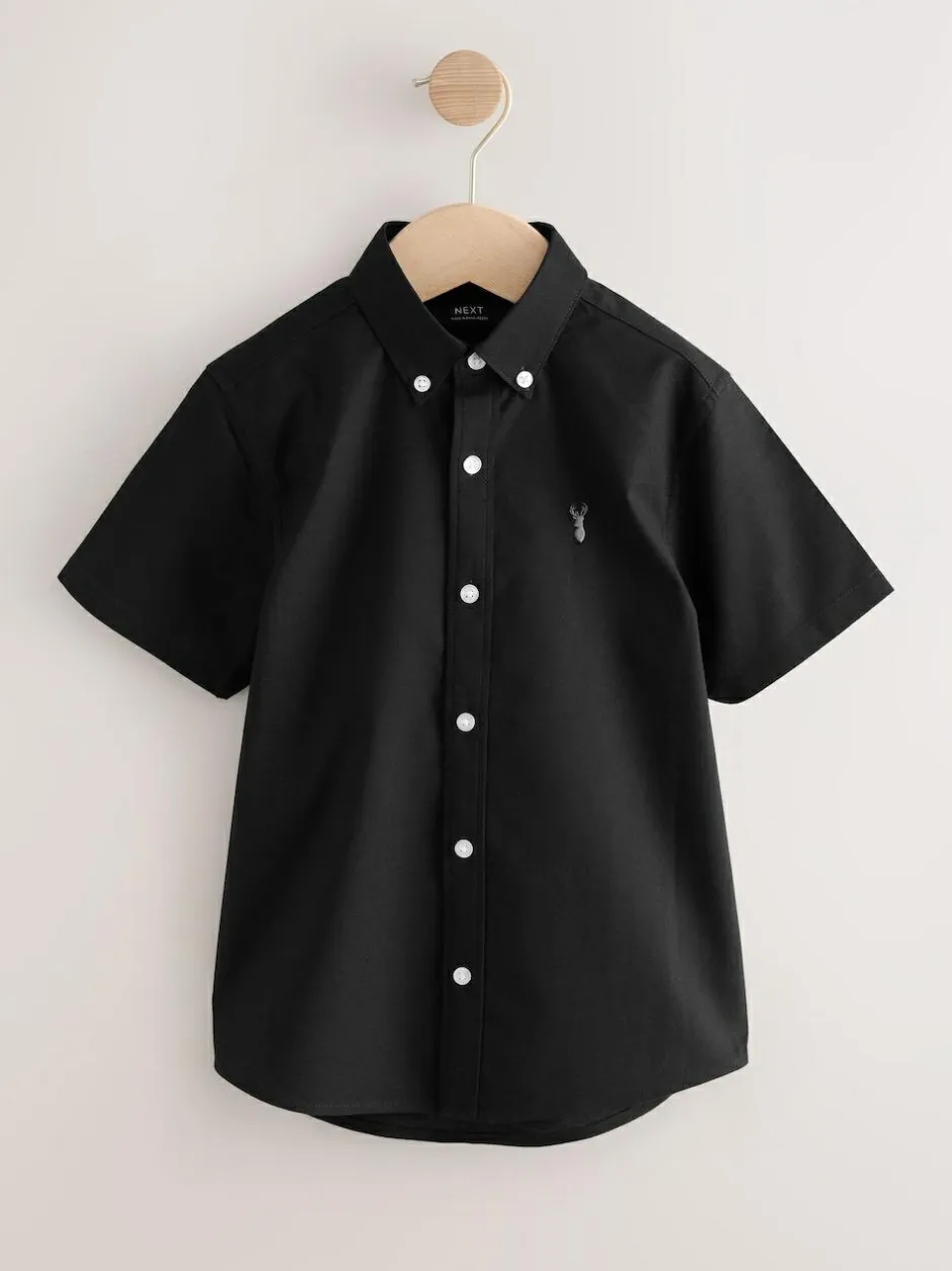 Next Black Logo Short Sleeve Cotton Rich Oxford Shirt (3-16yrs) Online