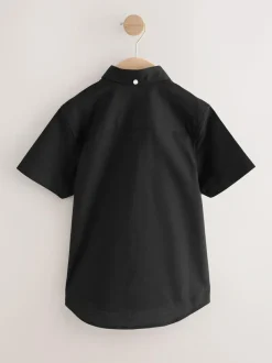 Next Black Logo Short Sleeve Cotton Rich Oxford Shirt (3-16yrs) Online