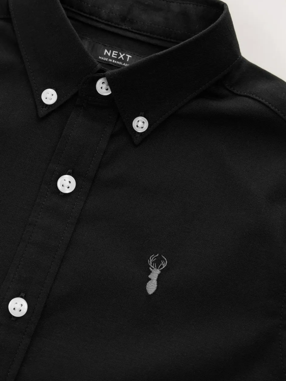 Next Black Logo Short Sleeve Cotton Rich Oxford Shirt (3-16yrs) Online