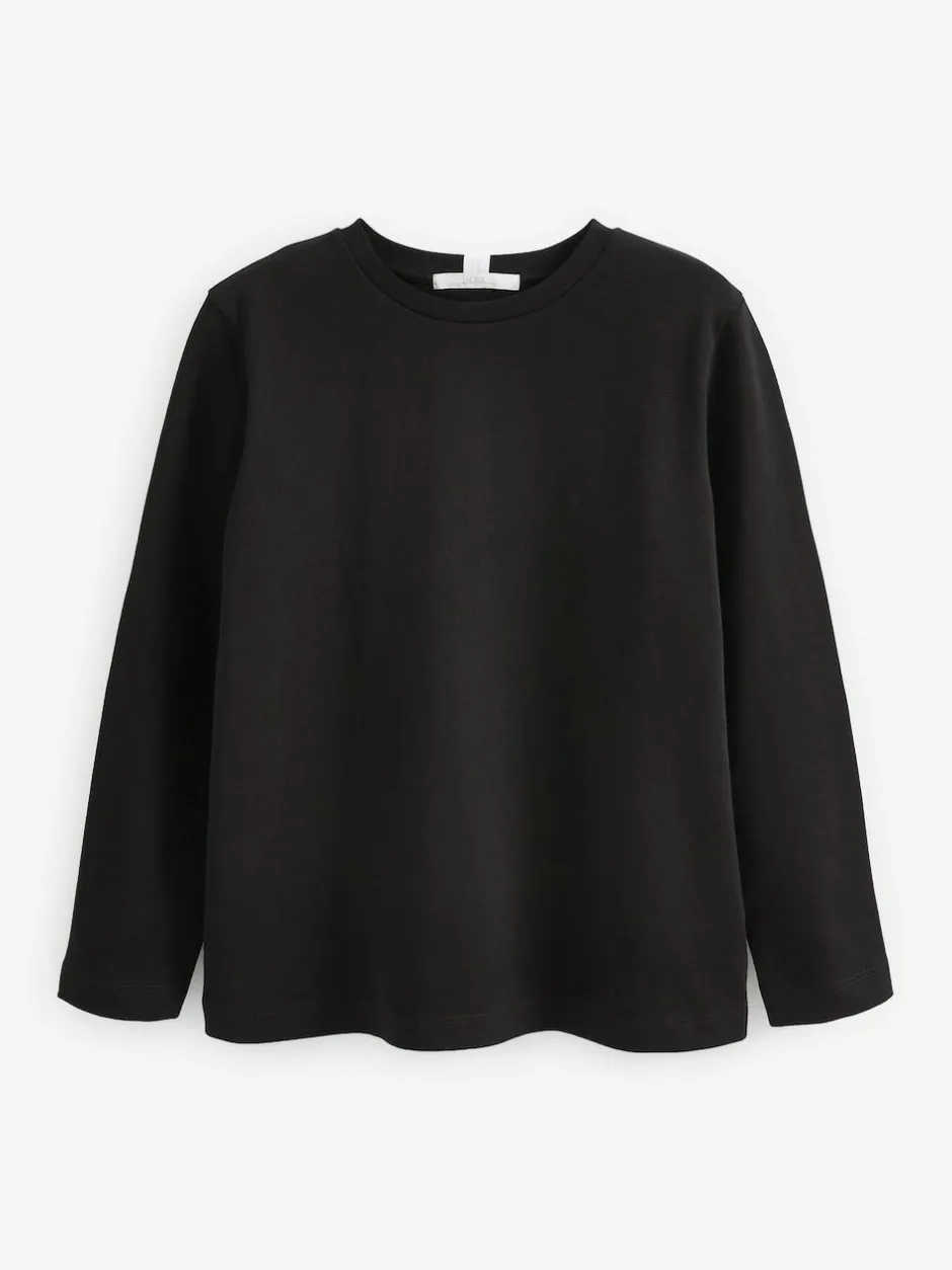 Next Black Long Sleeve Heavyweight Crew Neck T-Shirt Clearance
