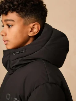 Next Black Longline Shower Resistant Padded Coat (3-17yrs) Clearance