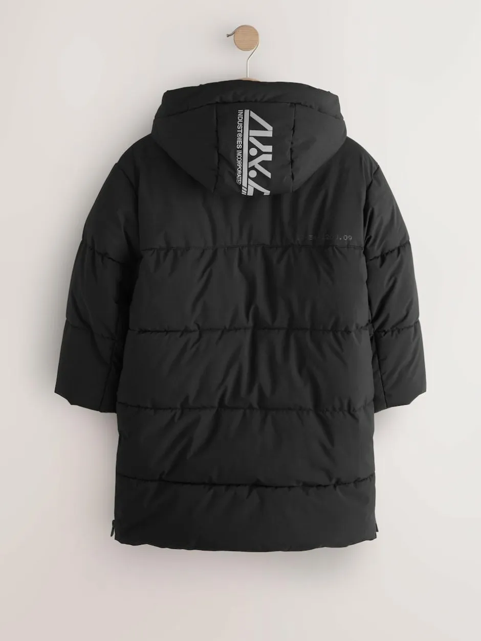 Next Black Longline Shower Resistant Padded Coat (3-17yrs) Clearance