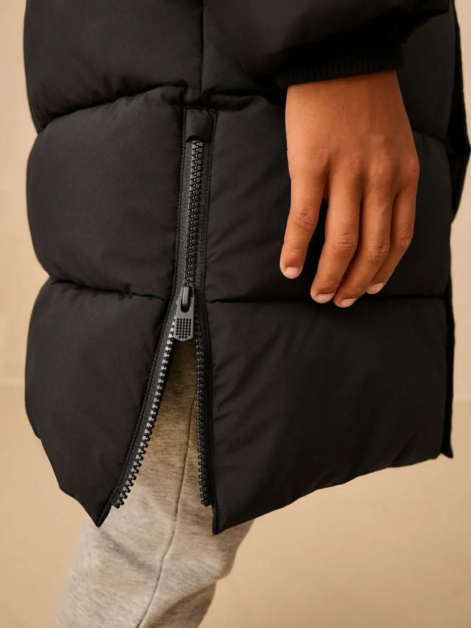 Next Black Longline Shower Resistant Padded Coat (3-17yrs) Clearance