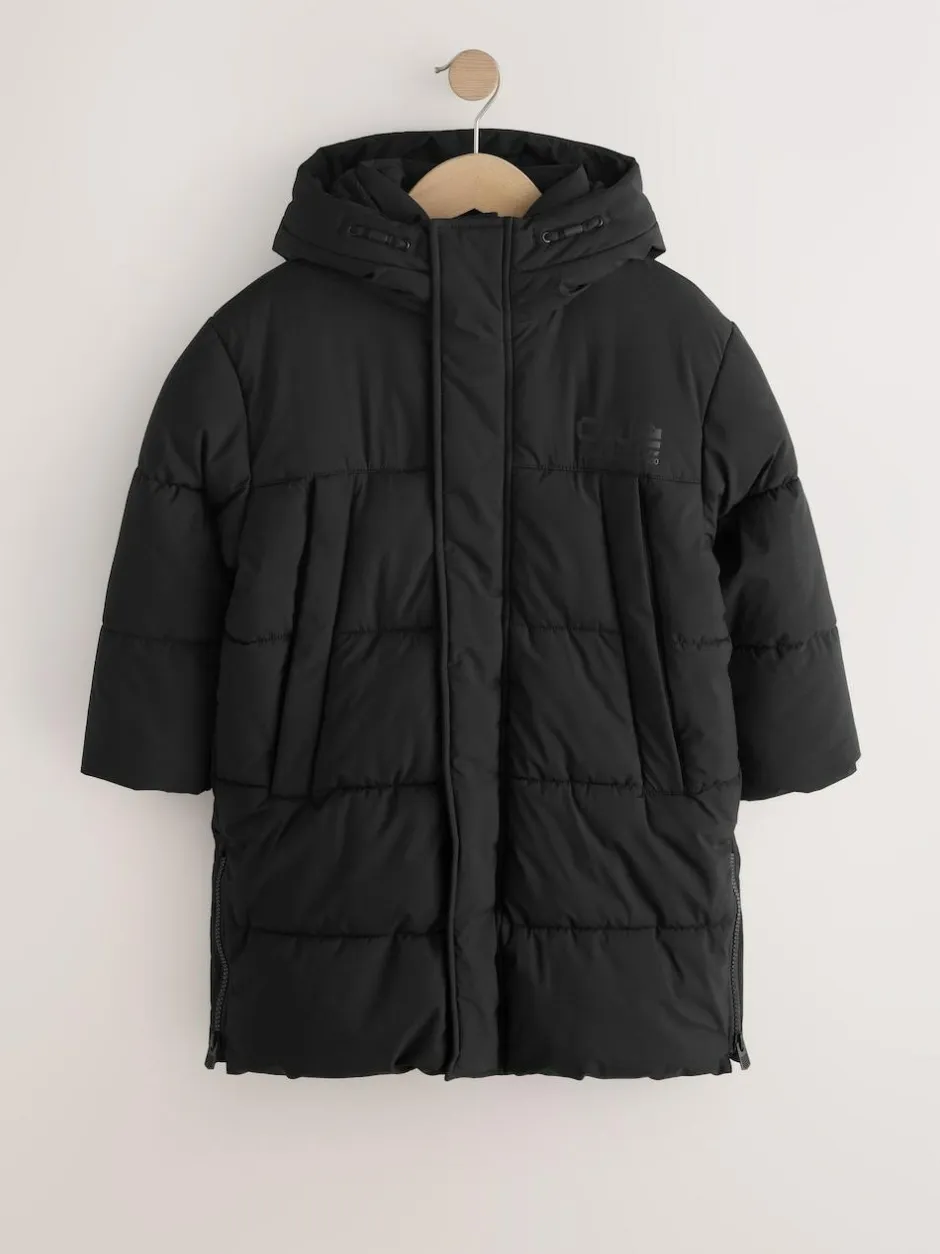 Next Black Longline Shower Resistant Padded Coat (3-17yrs) Clearance
