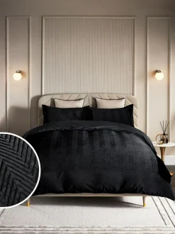 Next Madison Quilted Velvet Duvet Cover and Pillowcase Set Black Discount