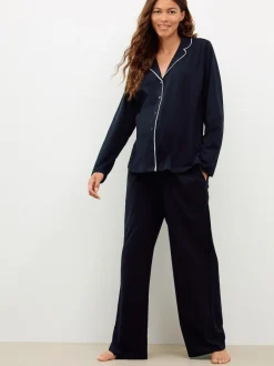 Next Maternity Jersey Button Through Pyjamas Black Discount