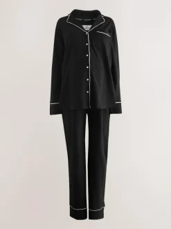 Next Maternity Jersey Button Through Pyjamas Black Discount