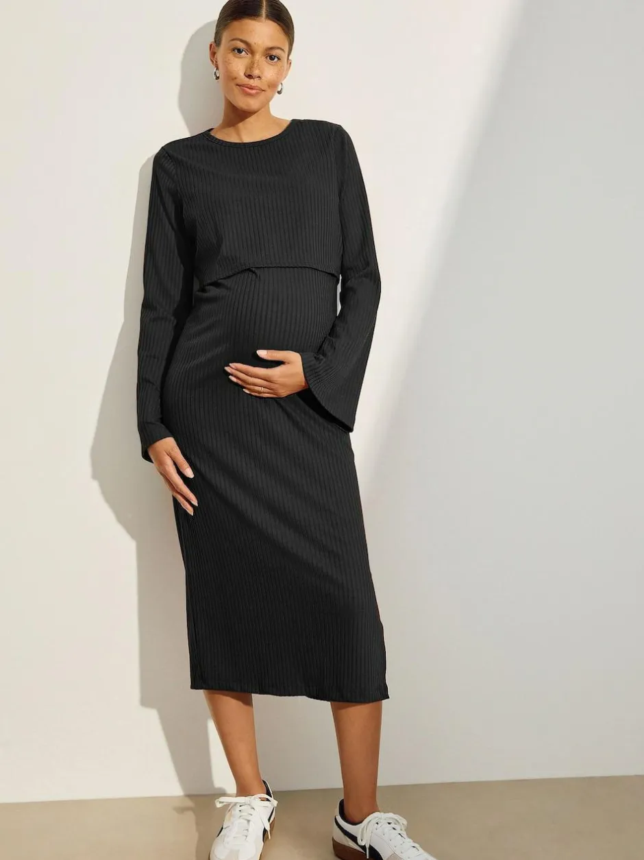 Next Maternity Long Sleeve Nursing Shelf Dress Black Outlet