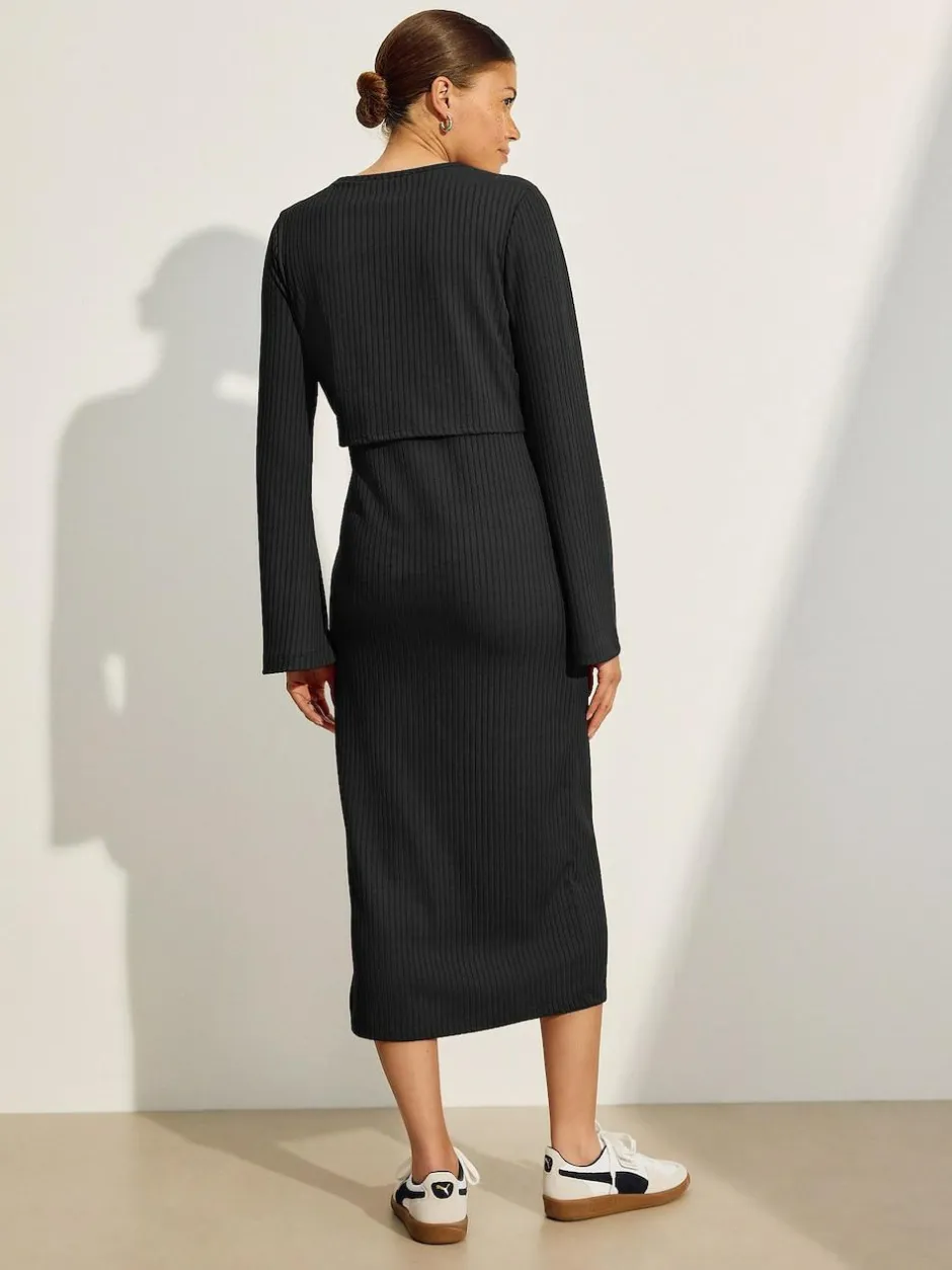 Next Maternity Long Sleeve Nursing Shelf Dress Black Outlet