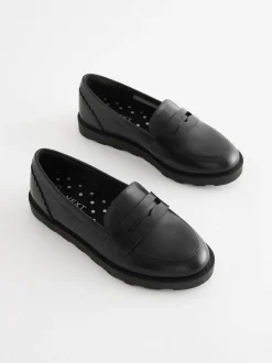 Next Black Matt School Leather Loafers Outlet