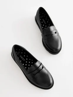 Next Black Matt School Leather Loafers Outlet