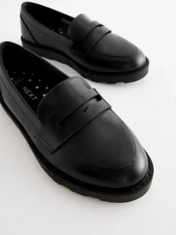 Next Black Matt School Leather Loafers Outlet