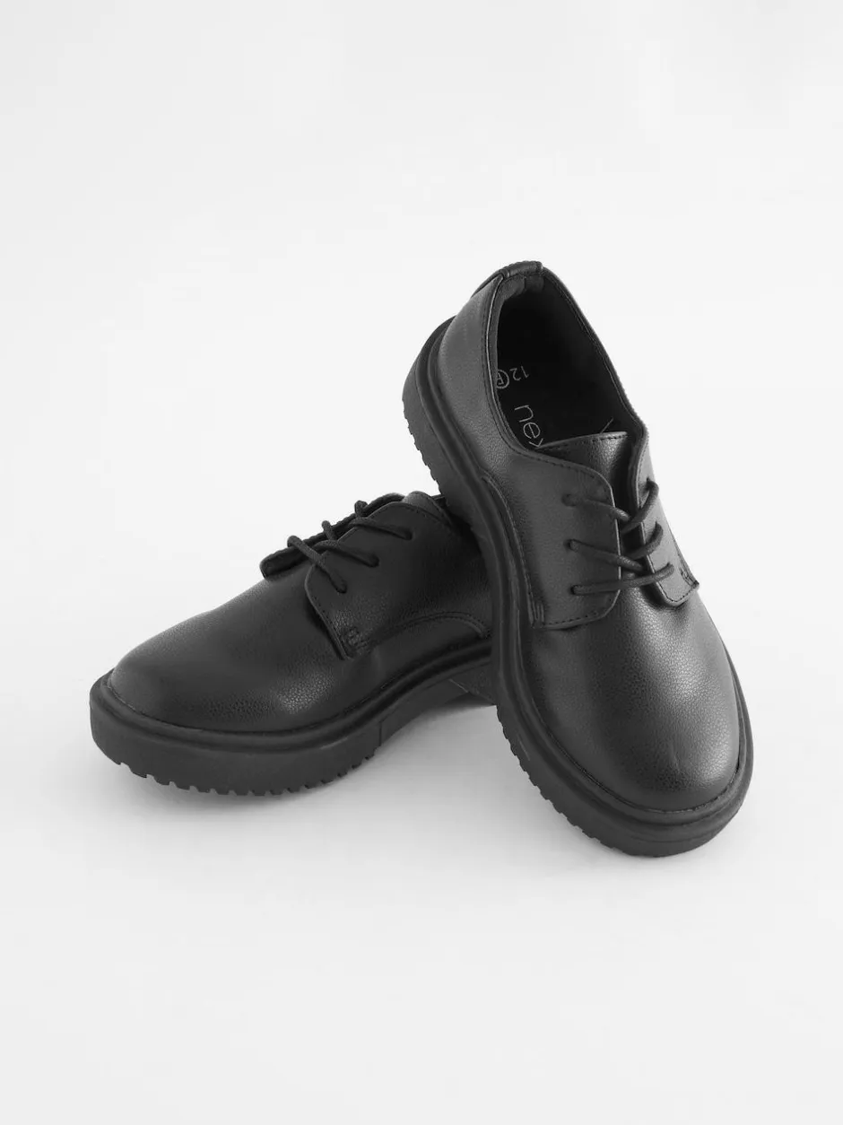Next Black Matt Standard Fit (F) School Chunky Lace-Up Shoes