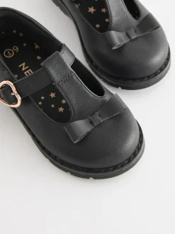 Next Standard Fit (F) School Junior Bow T-Bar Shoes Black Matt Discount