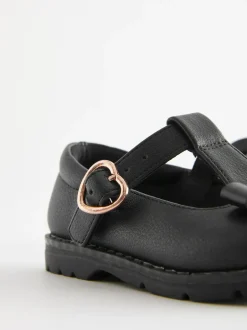 Next Standard Fit (F) School Junior Bow T-Bar Shoes Black Matt Discount