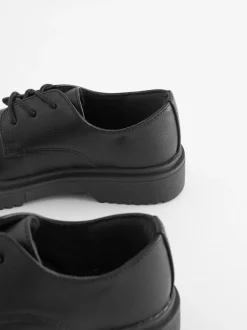 Next Black Matt Wide Fit (G) School Chunky Lace-Up Shoes New
