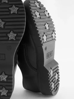 Next Black Matt Wide Fit (G) School Chunky Lace-Up Shoes New